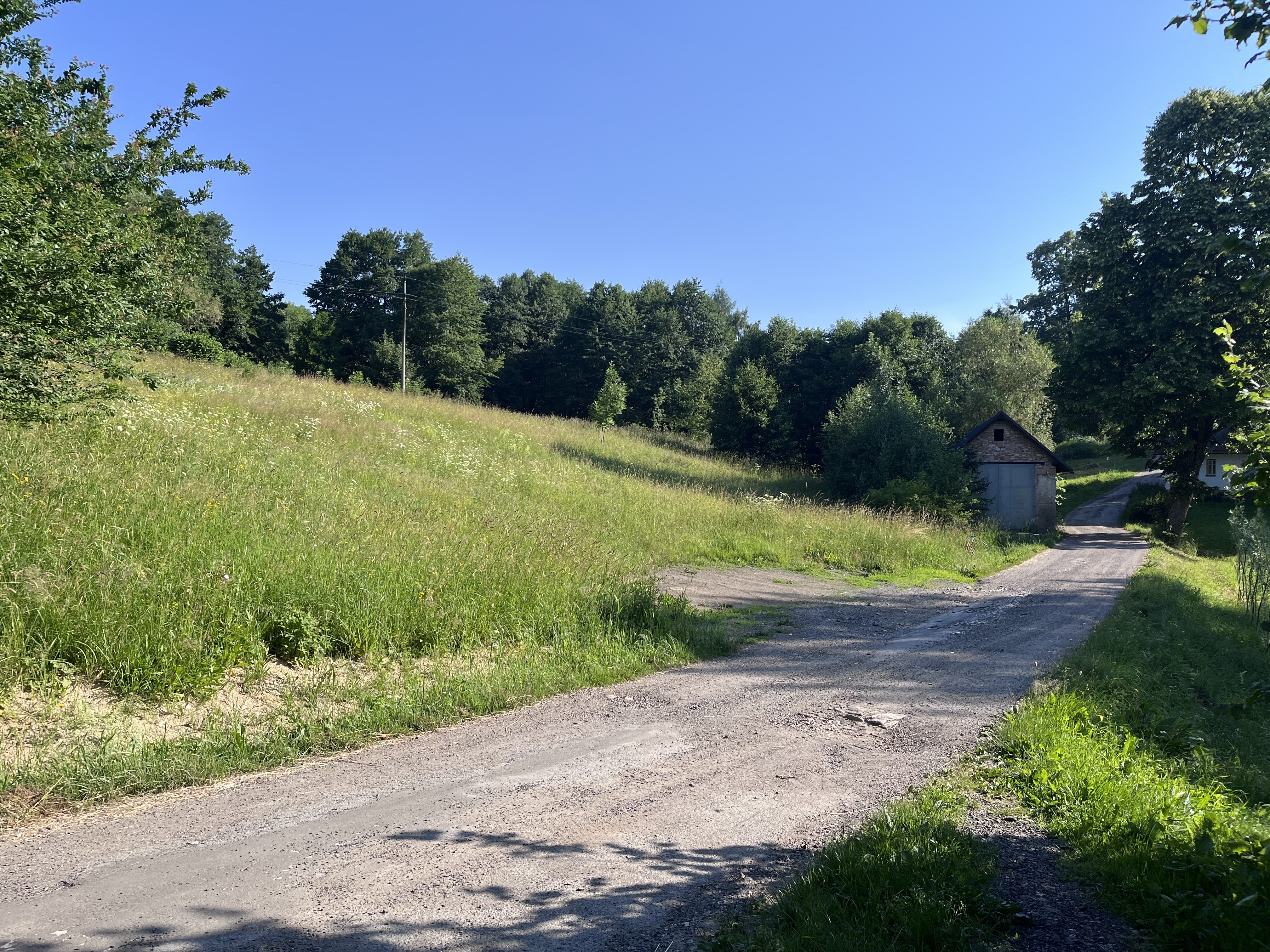 Příjezdová cesta k pozemku a okolní zeleň